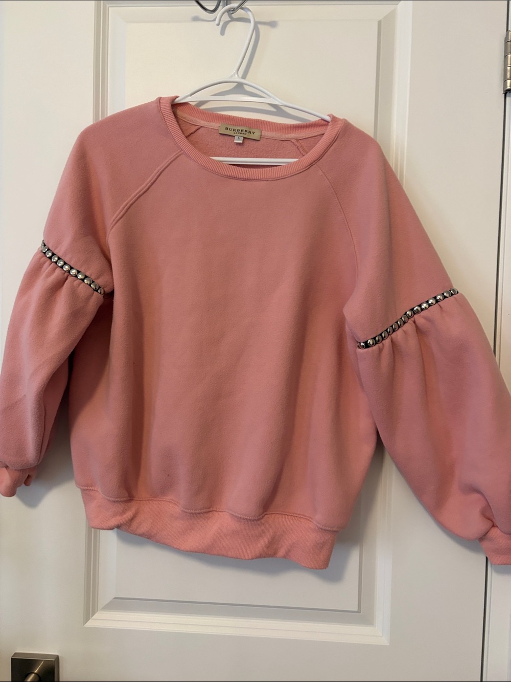 Burberry Rose Pink Rhinestone-Trim Puff Sleeve Sweatshirt NOT AUTHENTICATION